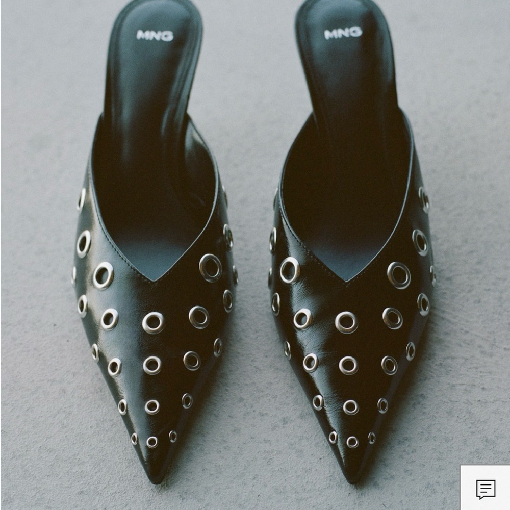 Mango Black Eyelet Women's Mules